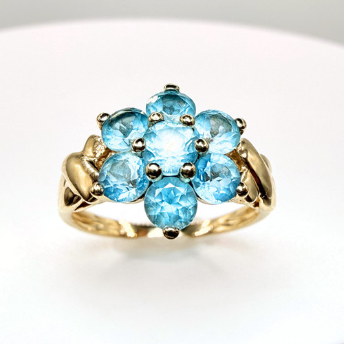 9ct gold blue topaz cluster - 9ct,