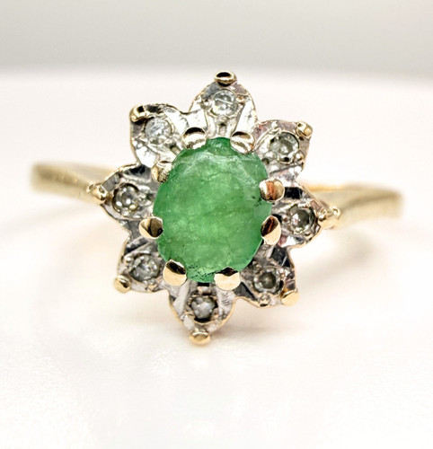 9ct gold emerald and diamond - and,