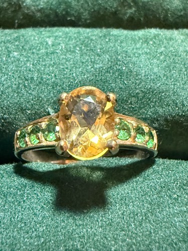 Citrine tsavorite gold ring - &,