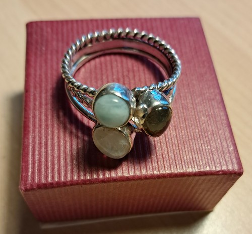 Silver multi gemstone - , ring