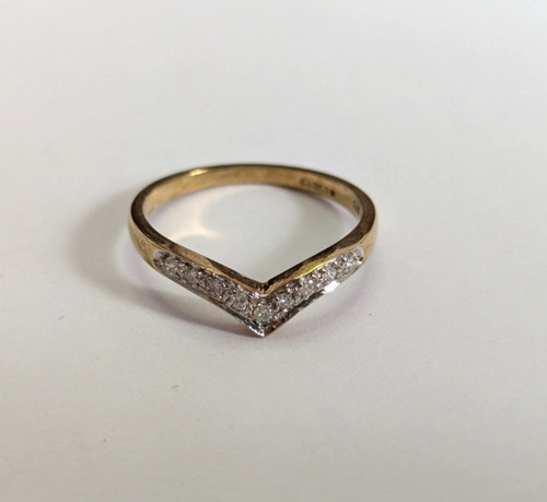 9ct gold ring diamond wishbone - gold,