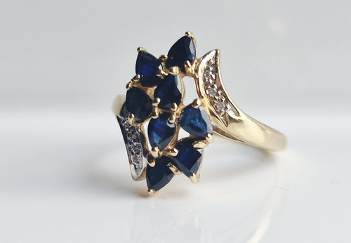 9ct gold sapphire diamond - sapphire, ring